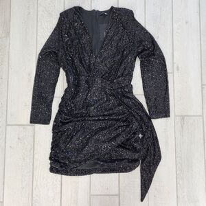 Fashion Nova Black Glitter Long Sleeve Dress